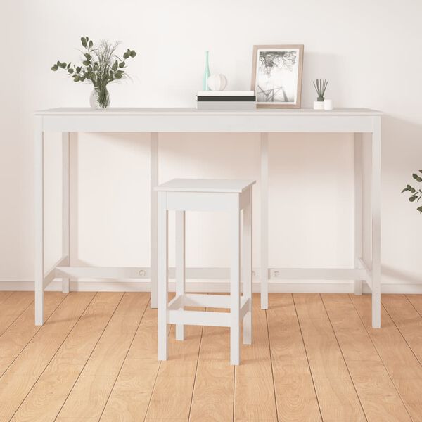 vidaXL Bar Table White Solid pine wood Large Durable Bar Table