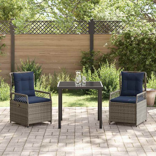 vidaXL Garden Dining Set 3 pcs Gray poly rattan