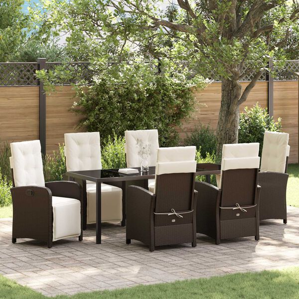 vidaXL Garden Dining Set with Cushion 7 pcs Brown Poly Rattan