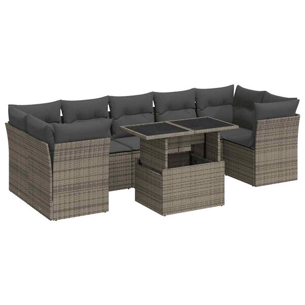 vidaXL Patio Sofa Set Grey PE rattan Large Adjustable Feet