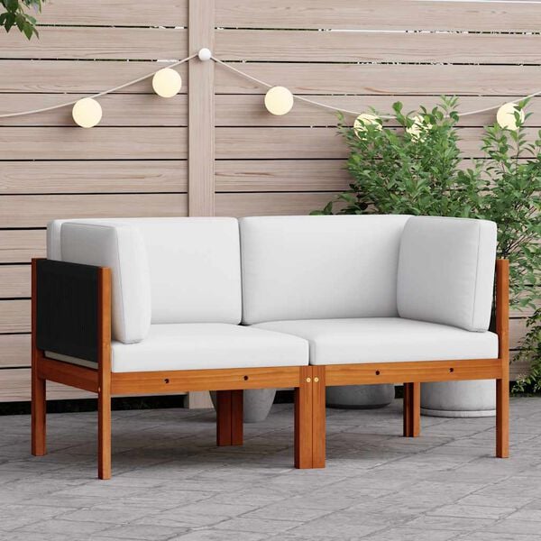 vidaXL Corner Sofa Cream White Solid Acacia Wood, Rope Medium Modular