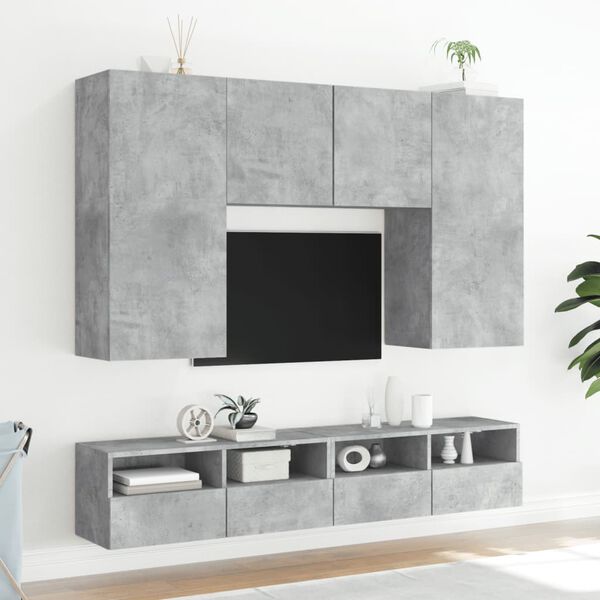 vidaXL TV Wall Unit Concrete Grey Engineered Wood Medium TV Wall Unit