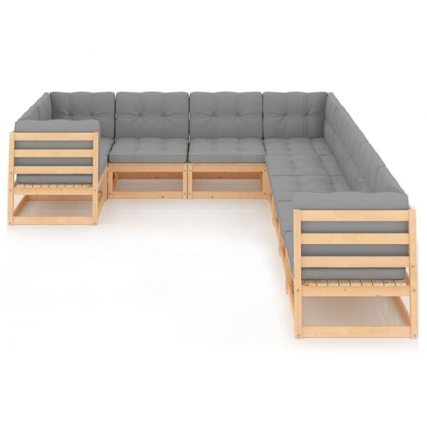 vidaXL Garden Lounge Set Grey Solid Pine wood, 100% polyester Large