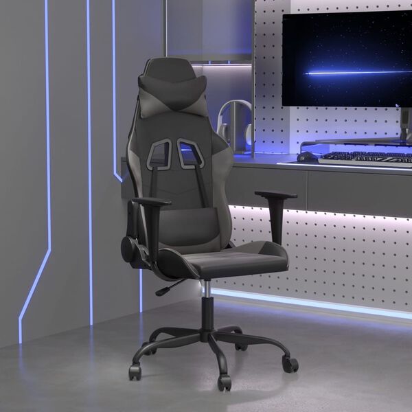 vidaXL Gaming Chair Black and Gray Faux Leather, Foam, Metal, Plywood