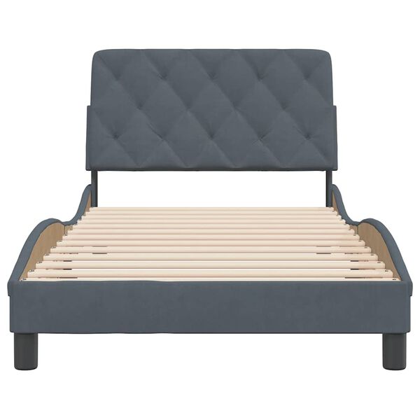 vidaXL Bed Frame Dark grey Velvet, metal, solid pine wood, plywood Single