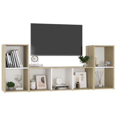 vidaXL 3 Piece TV Stand Set White and Sonoma Oak Engineered Wood