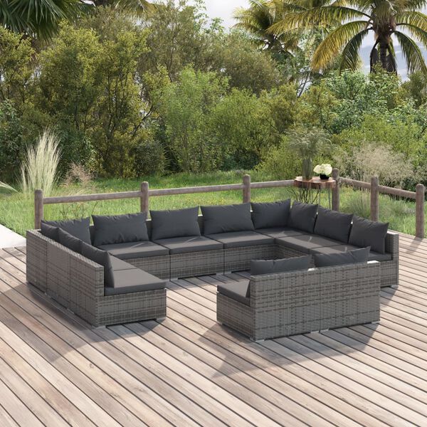 vidaXL Garden Lounge Set Gray PE rattan Large Modular