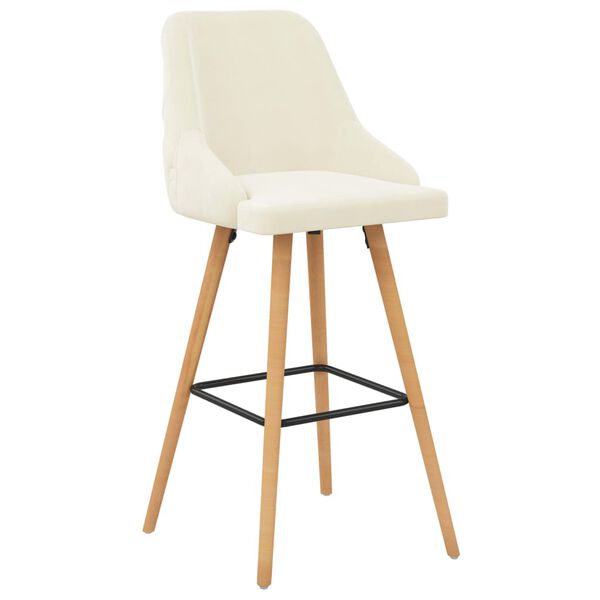 vidaXL Bar Chair Set of 2 Cream Velvet, beech wood Medium Footrest