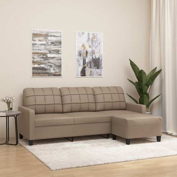 vidaXL 3-seater Sofa With Footstool Cappuccino