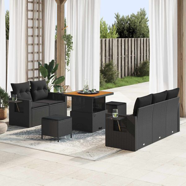 vidaXL Garden Sofa Set with Cushion 10 pcs Black Poly Rattan