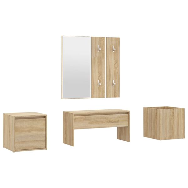 vidaXL Hallway Furniture Set Sonoma oak Engineered wood, acrylic Medium