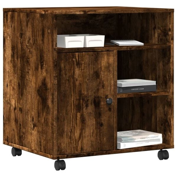vidaXL Printer Stand with Wheels Smoked Oak 23.6"x19.7"x26.4"