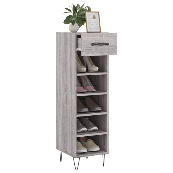 vidaXL Shoe Cabinet Grey Sonoma Engineered wood, iron, aluminum alloy