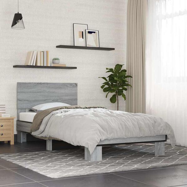vidaXL Bed Frame Grey Sonoma Engineered wood Single Durable Bed Frame