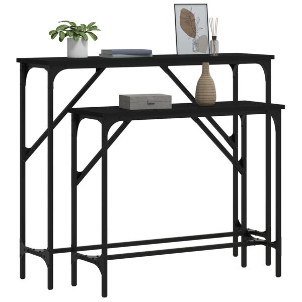 vidaXL Console Table Set of 2 Black Engineered wood Large and Small