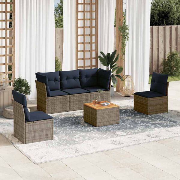 vidaXL 6 Piece Patio Sofa Set with Cushions Gray Poly Rattan