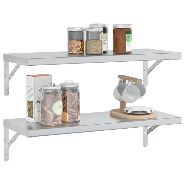vidaXL Wall Shelf Silver Stainless Steel 29.5 x 11.8 x 1.2 in