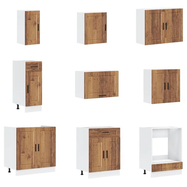 vidaXL Kitchen Cabinet Set Old Wood Engineered Wood and Glass 14-Piece Set