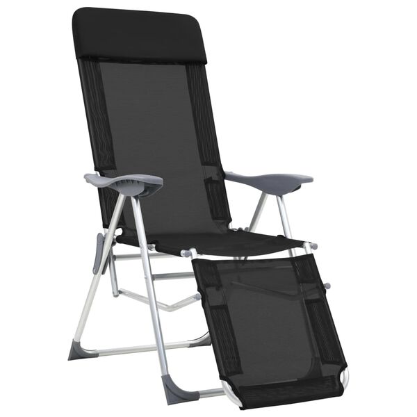vidaXL Folding Camping Chairs 2 pcs with Footrest Black Aluminum