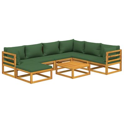vidaXL 8 Piece Patio Lounge Set with Green Cushions Solid Wood