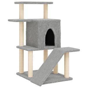 vidaXL Cat Tree Light grey Engineered wood, Plush, Sisal 38.2 in, Medium