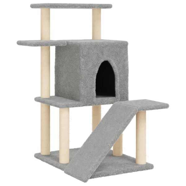 vidaXL Cat Tree Light grey Engineered wood, Plush, Sisal 38.2 in, Medium