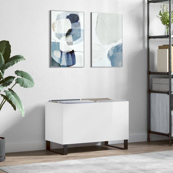 vidaXL Record Cabinet Glossy White Engineered wood, Iron Medium