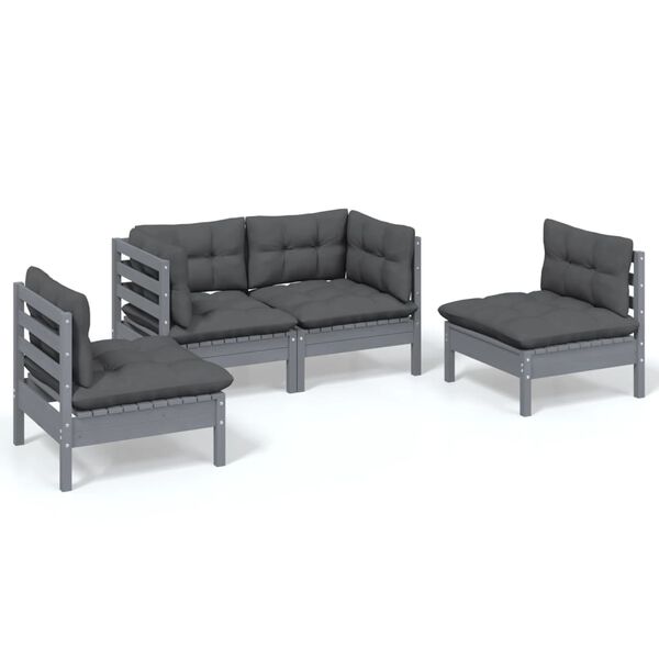 vidaXL Garden Lounge Set Grey Solid pinewood Medium Modular