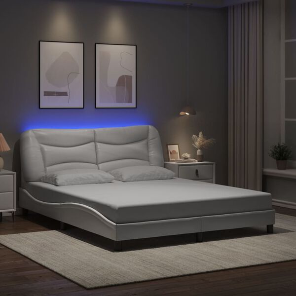 vidaXL Bed Frame with LED without Mattress "Hvar" White 59.8"x79.9"