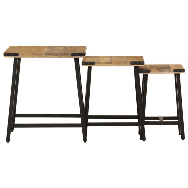 vidaXL Nesting Coffee Table Natural wood and black Solid mango wood and iron