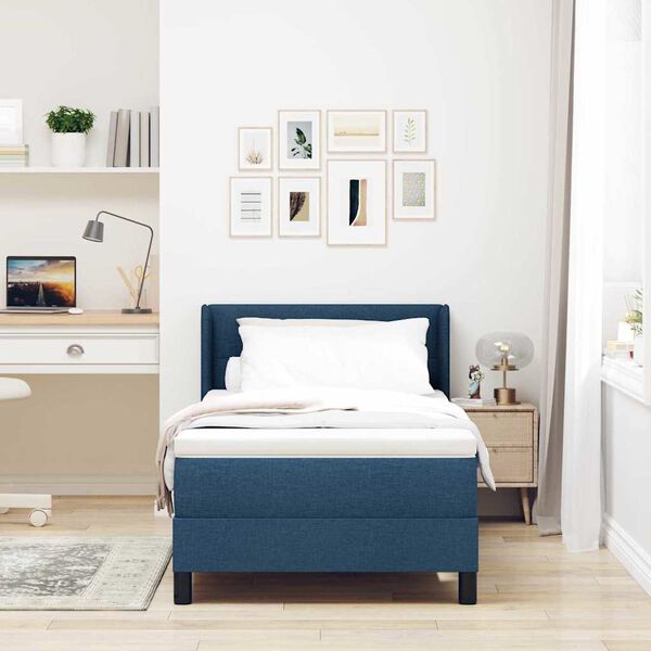 vidaXL Box Spring Bed with Mattress with Mattress Blue 35.4" x 78.7