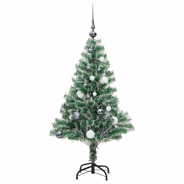 vidaXL Artificial Christmas Tree 150 LEDs&Ball Set&Flocked Snow 47.2"