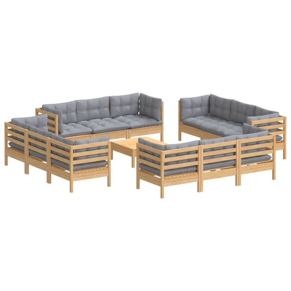 vidaXL Garden Lounge Set Grey Solid pine wood, fabric (100% polyester)