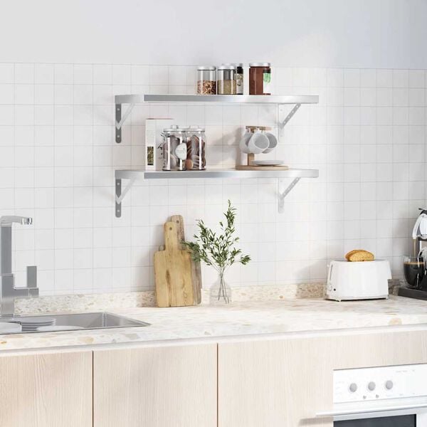 vidaXL Wall Shelf Silver Stainless Steel 29.5 x 11.8 x 1.2 in