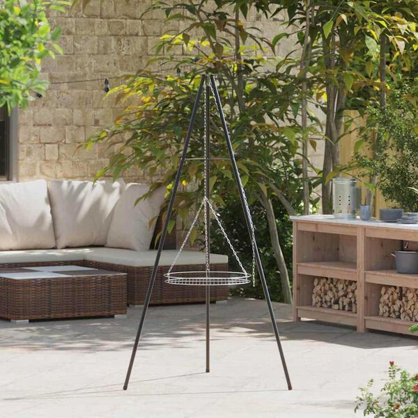 vidaXL Campfire Tripod 2 pcs Black Steel