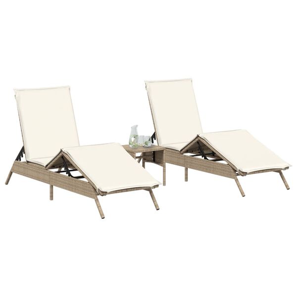 vidaXL Sun Lounger Set of 2 Beige Poly Rattan, Powder-Coated Steel Large