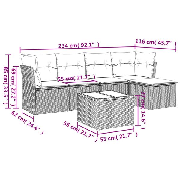 vidaXL Garden Sofa Set Grey Poly Rattan, Powder-Coated Steel, Tempered Glass