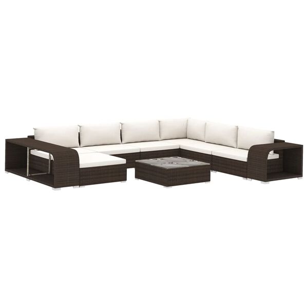 vidaXL Patio Sofa Brown rattan + cream white cushion