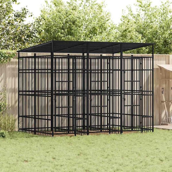 vidaXL Dog Kennel Black Powder-coated steel 59.5 sq ft Durable