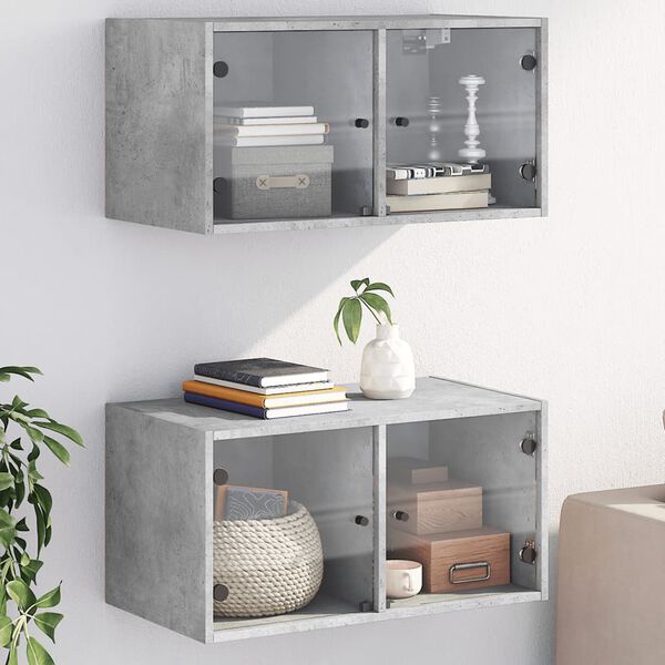 vidaXL Wall Cabinet Set of 2 Concrete grey Engineered wood, glass Medium