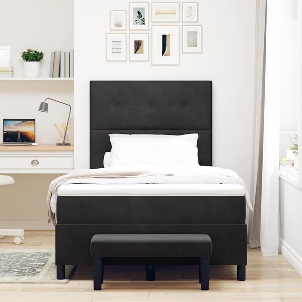 vidaXL Box Spring Bed with Mattress Black 47.2" x 78.7" Velvet