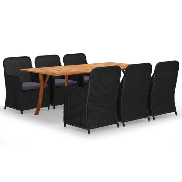 vidaXL 7 Piece Patio Dining Set Black