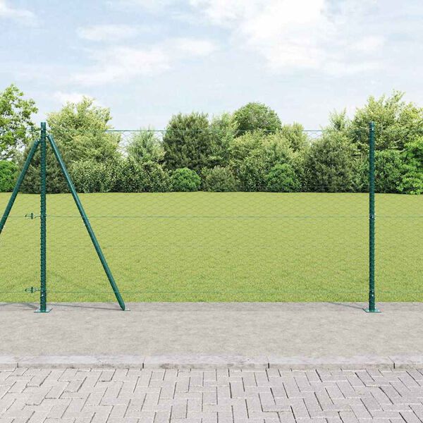 vidaXL Fence with Posts Green 1.2 x 25 m PVC-coated steel