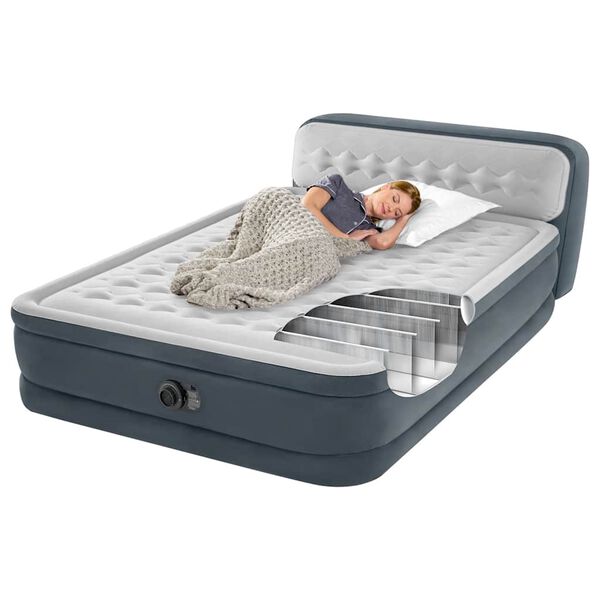 INTEX Airbed White and Grey Vinyl with Velvet Top Layer Queen Airbed