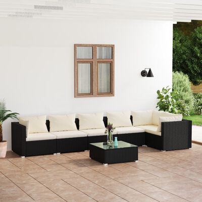 vidaXL 7 Piece Patio Lounge Set with Cushions Poly Rattan Black