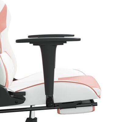 vidaXL Massage Gaming Chair with Footrest White&Pink Faux Leather