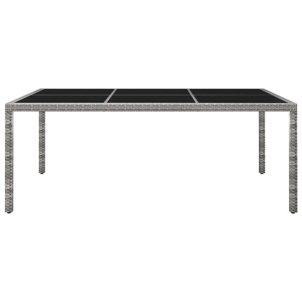 vidaXL Outdoor Dining Table Grey PE rattan, black tempered glass, steel