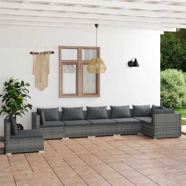 vidaXL Garden Lounge Set Gray PE rattan, powder-coated steel, plastic