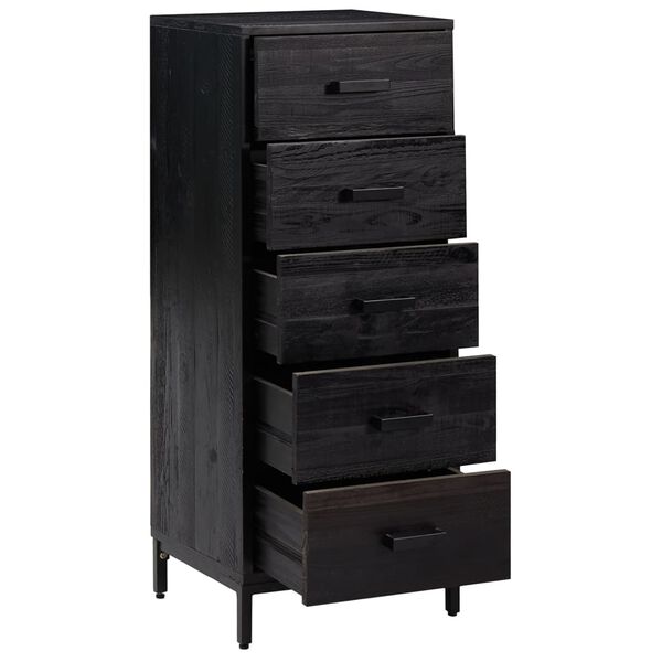 vidaXL Chest Of Drawers Black Solid pinewood, engineered wood, metal Tall