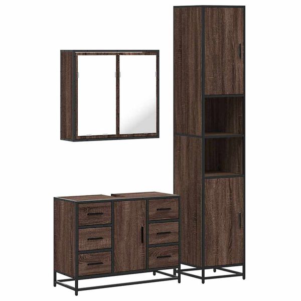 vidaXL Bathroom Furniture Set Brown Oak Engineered Wood, Metal, Glass